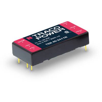 Traco Power modul, model TEN 40-2411N, naponski regulator: ulaz 18-36 VDC, izlaz 5 VDC/8000 mA, crveno-crne boje.