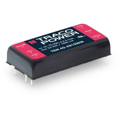 Traco Power TEN 40-4815WIR naponski regulator, prikazuje ulazni i izlazni napon te jakost struje. Crvena naljepnica gore.