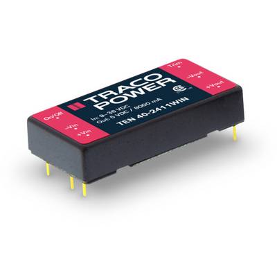 Traco Power pretvarač napona, model TEN 40-2411WIN, ulaznog raspona 9-36 VDC i izlaza 5 VDC/8000 mA, crućeg kućišta, crvene oznake.