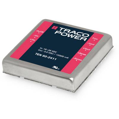 Pravokutni elektronički uređaj kompanije Traco Power oznake 'TEN 60-2411', ulaznog napona 18-36 VDC, izlaznog napona 5 VDC, 12.000 mA.