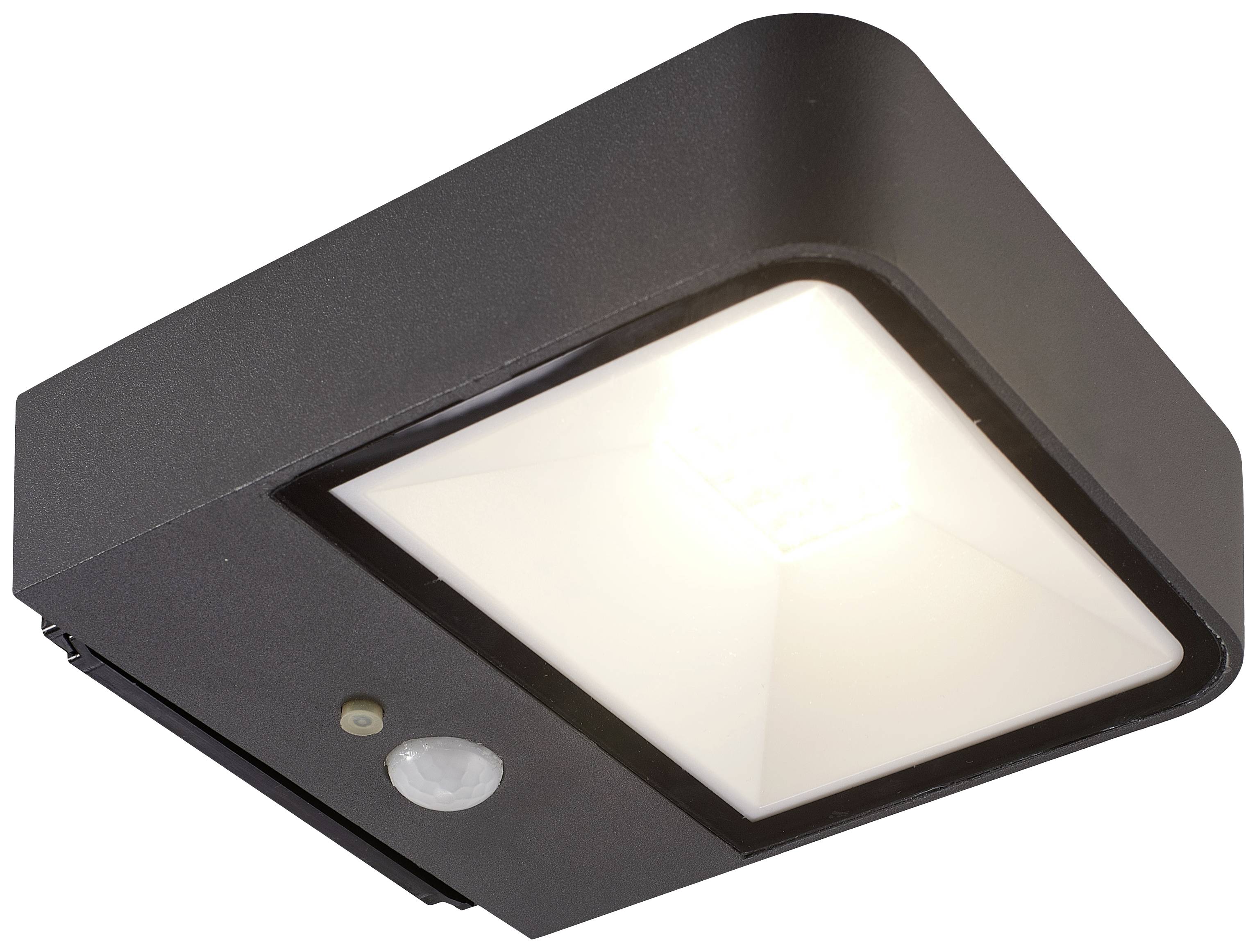 Pravokutna crna vanjska lampa s integriranim senzorom pokreta i energetski učinkovitom LED rasvjetom, montirana na stropu.