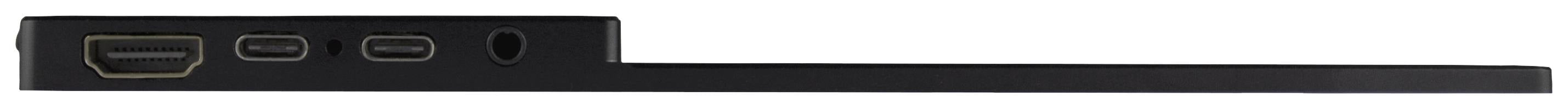 Pogled sa strane ravnog laptopa s priključcima: HDMI, dva USB-C i priključak za slušalice.