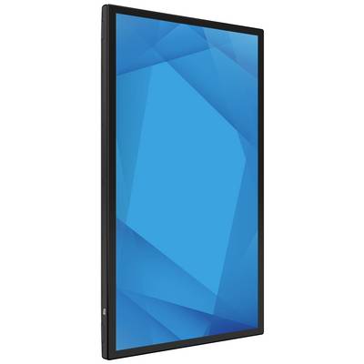 Plosnati, crni zaslon s plavom geometrijskom pozadinom, postavljen u okomitom formatu.