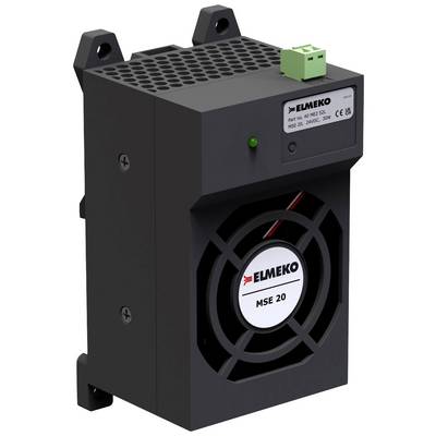 Crni ormarni ventilator marke Elmeko s rešetkom i zelenim priključkom na vrhu, model MSE 20.