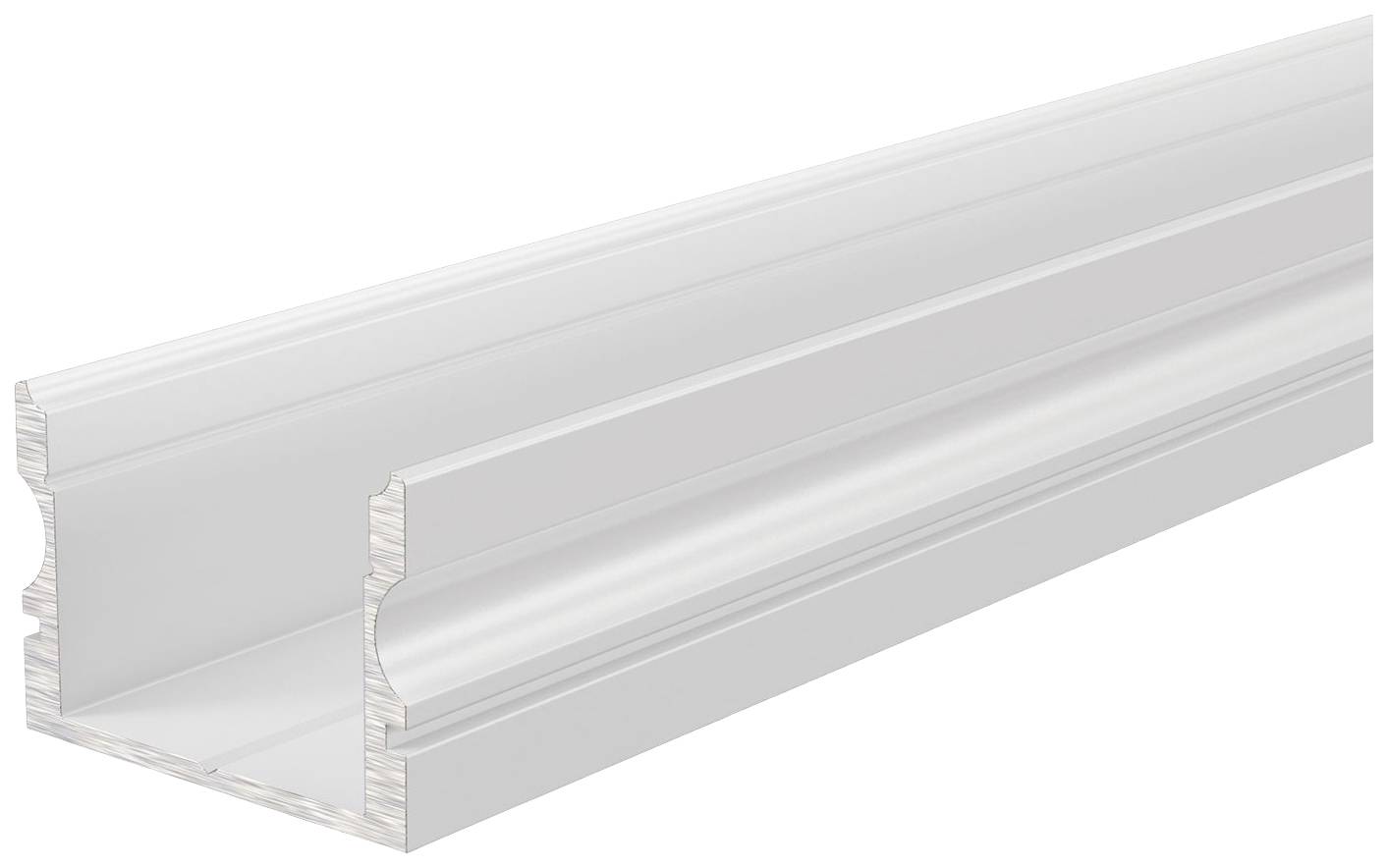 Aluminijski profil U-oblika, namijenjen LED-trakama, srebrne boje. Pogodan za osvjetljenjske instalacije.