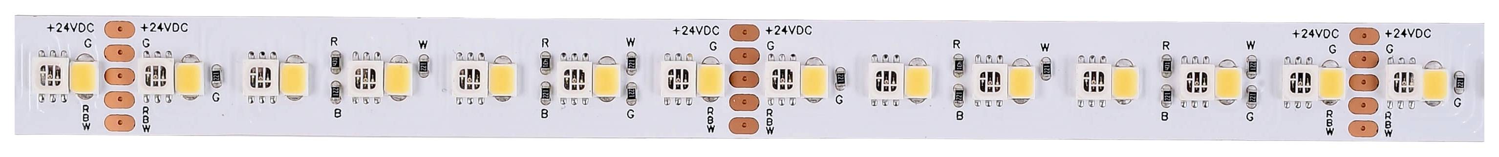 LED traka s više malih, ravnomjerno raspoređenih narančastih i bijelih LED dioda na bijeloj pozadini.