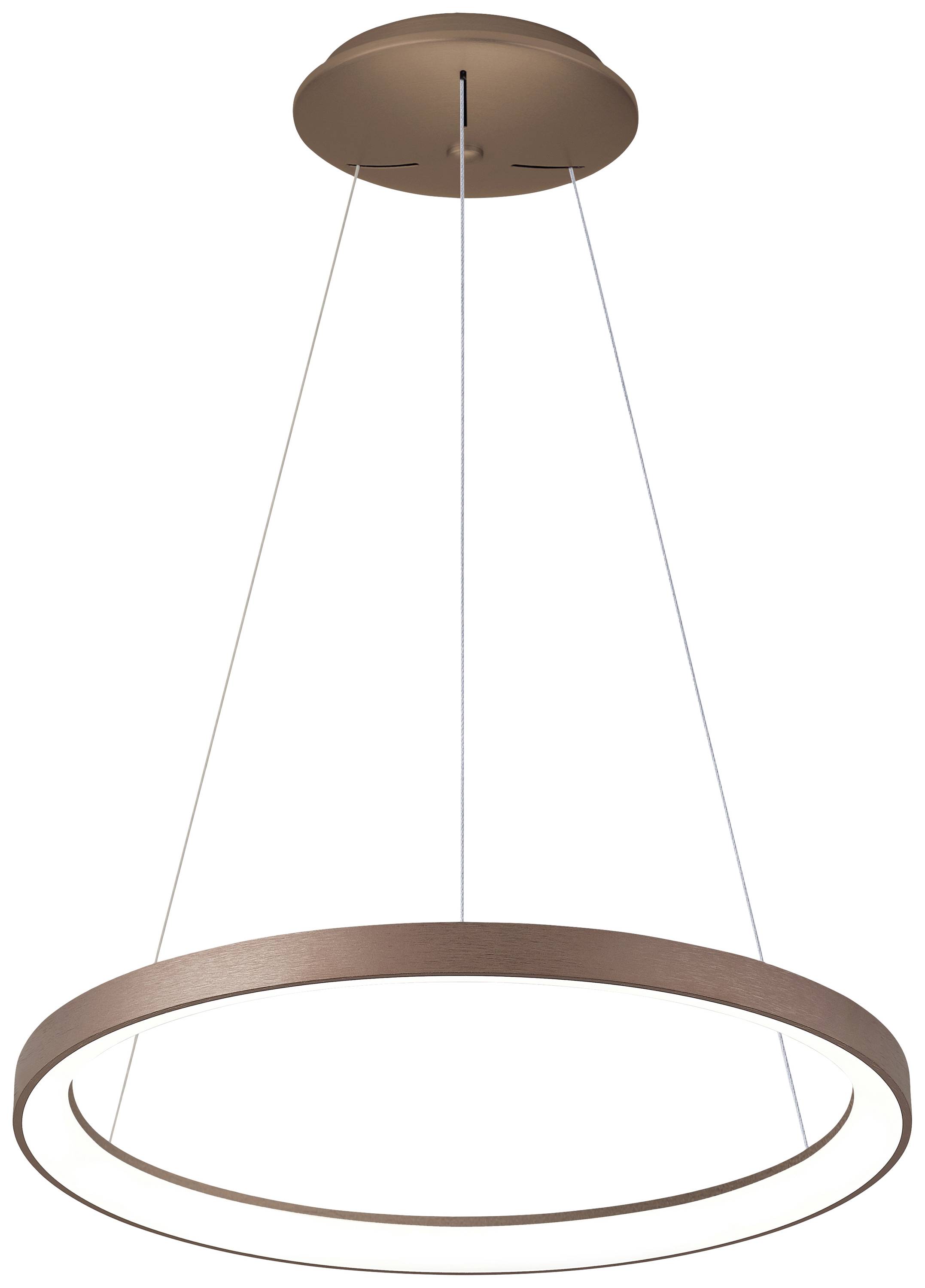 Viseća, okrugla stropna lampa u bronastom dizajnu s modernim izgledom i tankim kabelima.