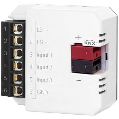 KNX sabirnički priključak s priključnim stezaljkama i upravljačkim elementima za 'LS+', 'LS-', 'Input 1', 'Input 2', 'Input 3' i 'GND'.