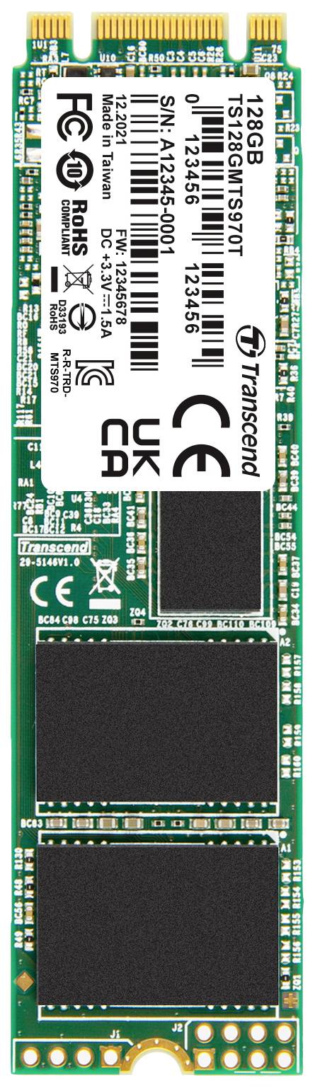 Transcend MTS970T 128 GB SATA M.2 SSD 2280 harde schijf SATA III Industrial TS128GMTS970T