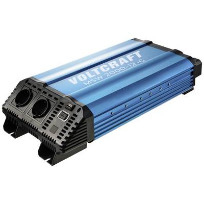 Plavi pretvarač napona Voltcraft MSW 2000-12-G s dva utora i USB priključkom.