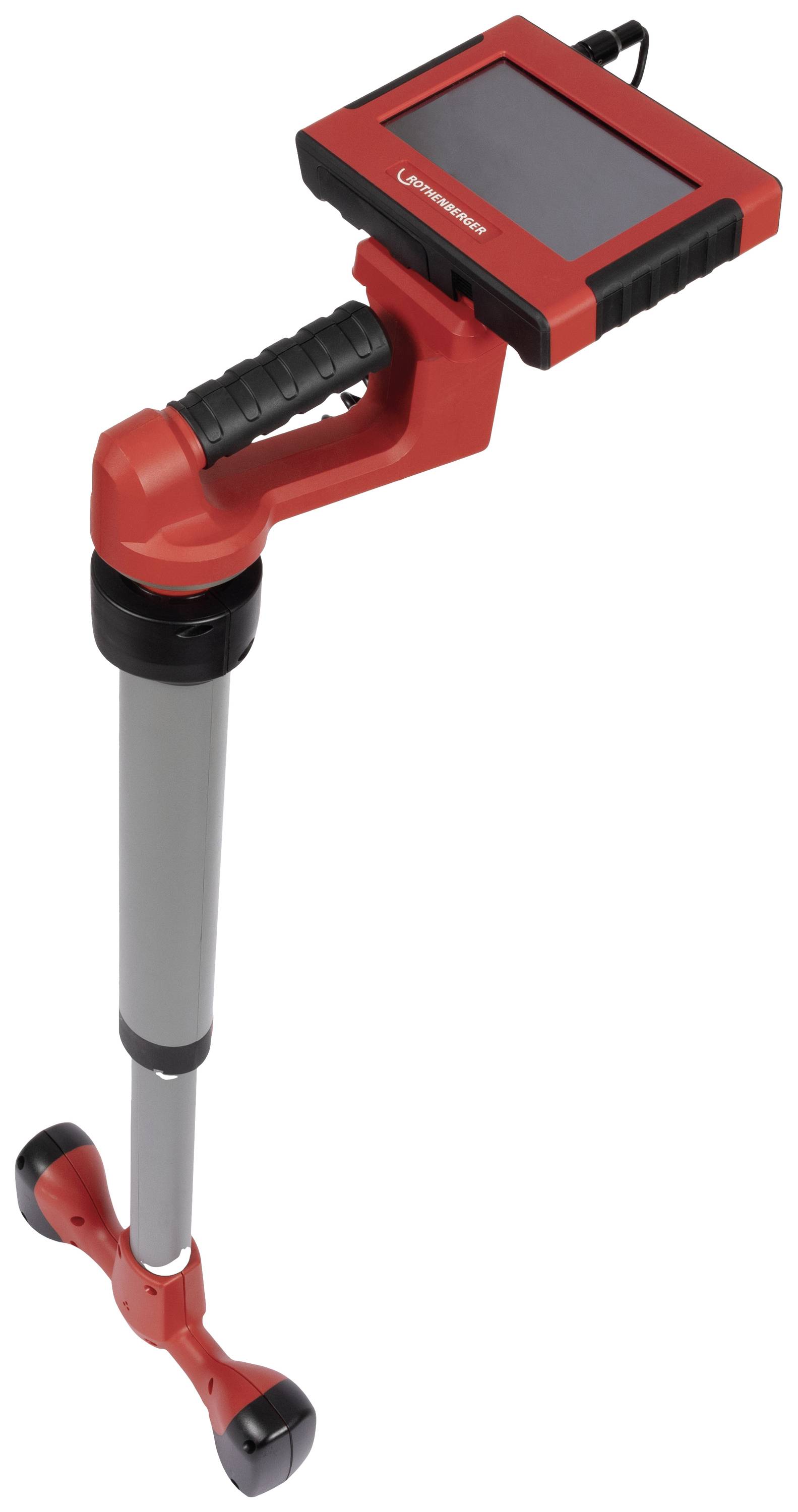 Crveni i sivi ručni uređaj s ekranom i ergonomskom ručkom. Izgleda poput prijenosnog mjernog instrumenta ili detektora.
