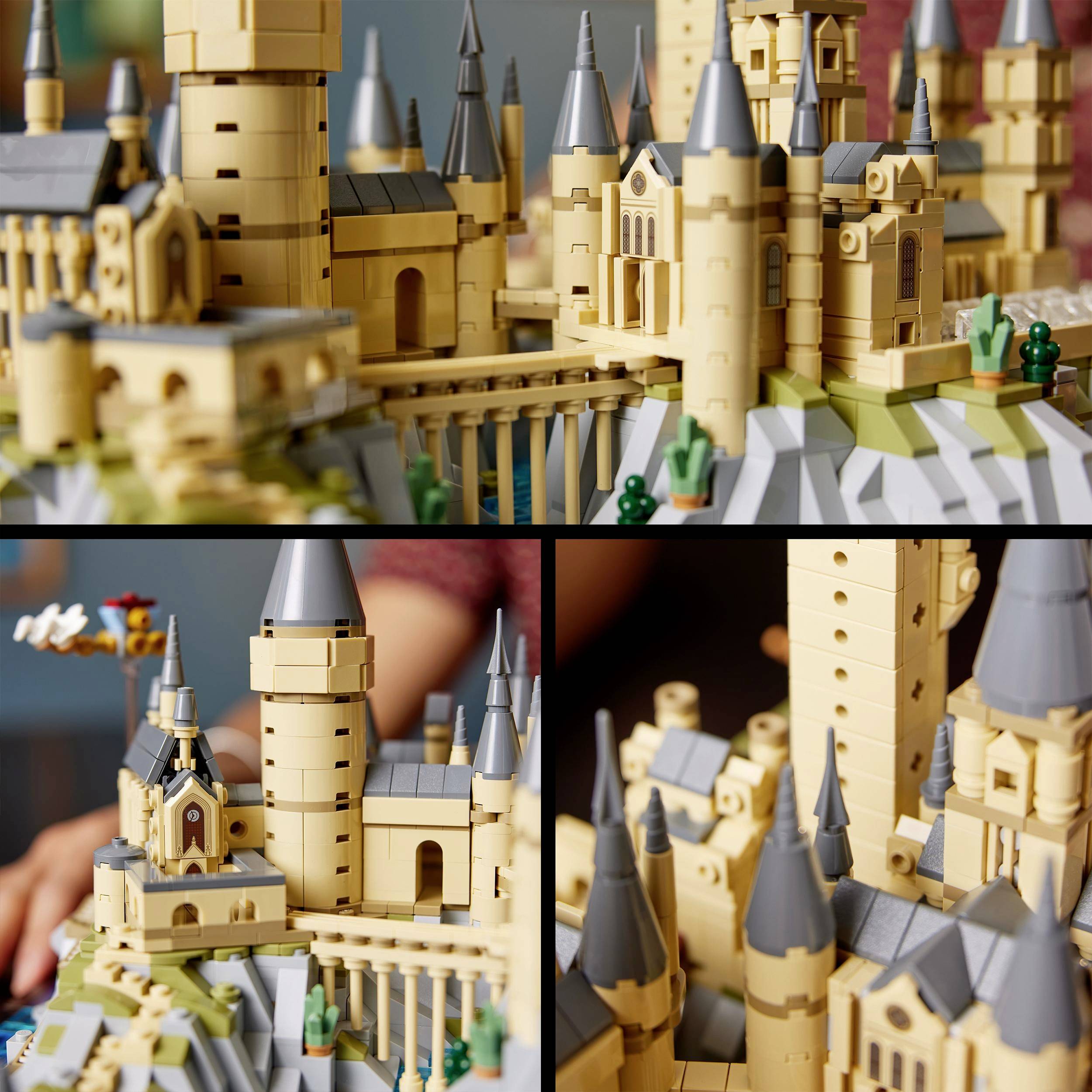 Detaljan prikrupni kadar makete fantastičnog dvorca prikazuje brojne tornjeve i arhitektonske detalje.