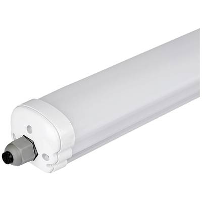 Bijela LED svjetlosna traka uskog, cilindričnog dizajna. Na jednom kraju opremljena sivim poklopcem.