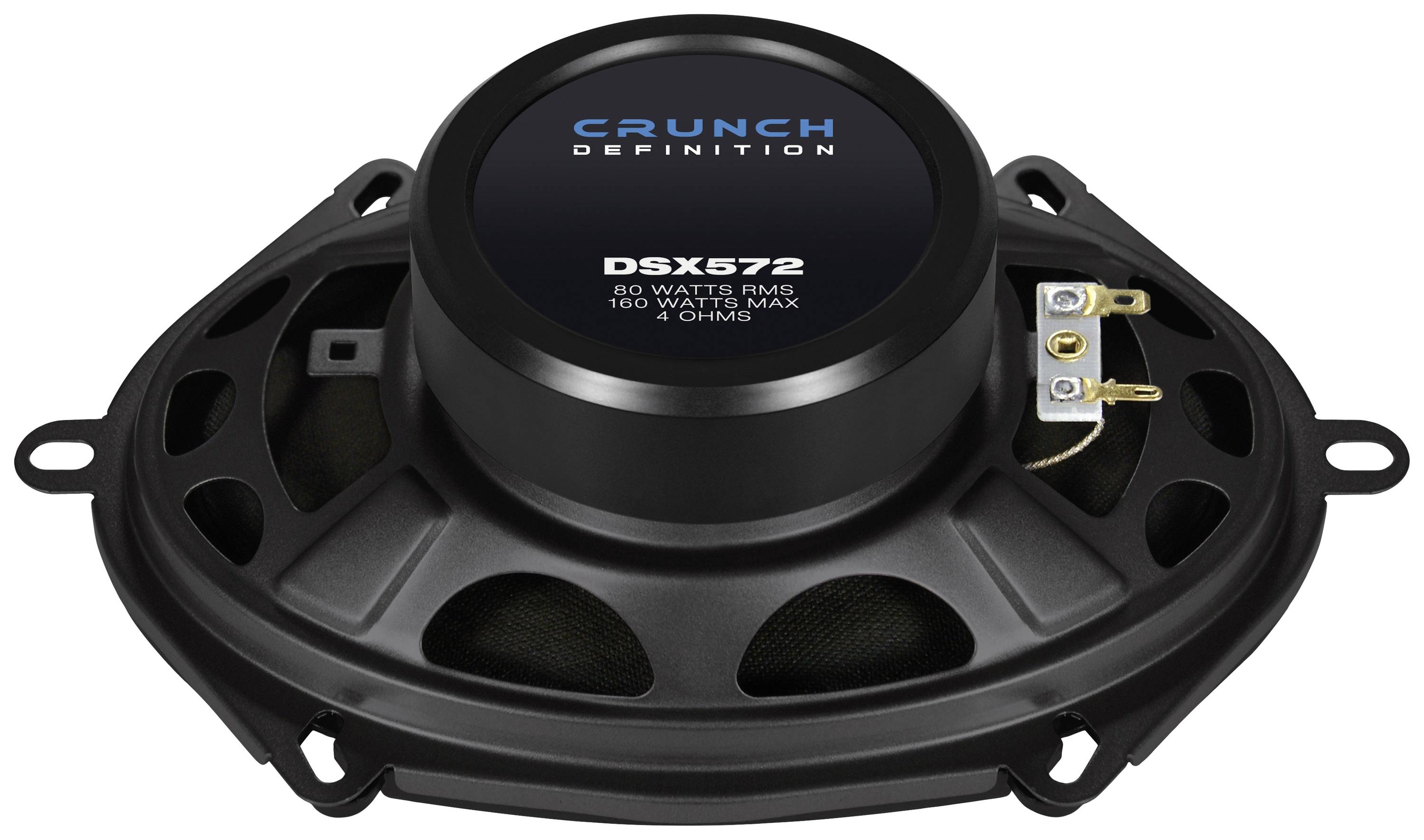 Auto zvučnici Crunch DSX572, snaga: 80 W RMS, 160 W maksimalno, impedancija 4 Oma. Ovalni oblik, crni dizajn.