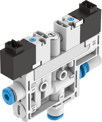 Elektropneumatski ventil s plavim i crnim priključcima, namijenjen preciznom upravljanju u automatiziranim sustavima.