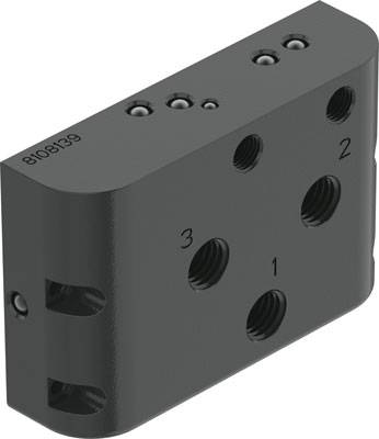 Sivi, pravokutni građevinski element s nekoliko navojnih provrta i natpisom 'B108139'. Numerirani otvori: 1, 2, 3.