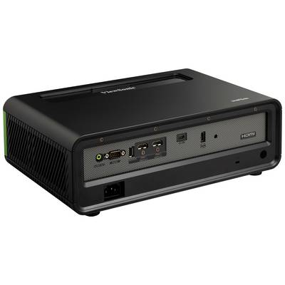 Stražnja strana crnog multimedijskog projektora s različitim priključcima, uključujući HDMI, USB i audio ulaze.