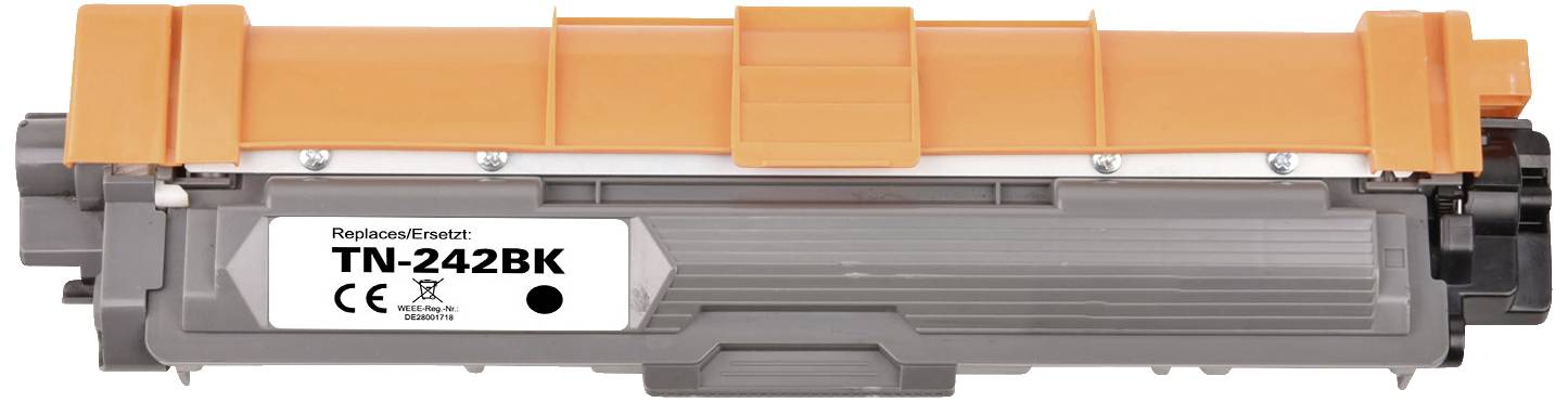 Toner-kazeta TN-242BK, zamjenjuje 'TN-242BK'. Kućište u narančastoj i sivoj boji.