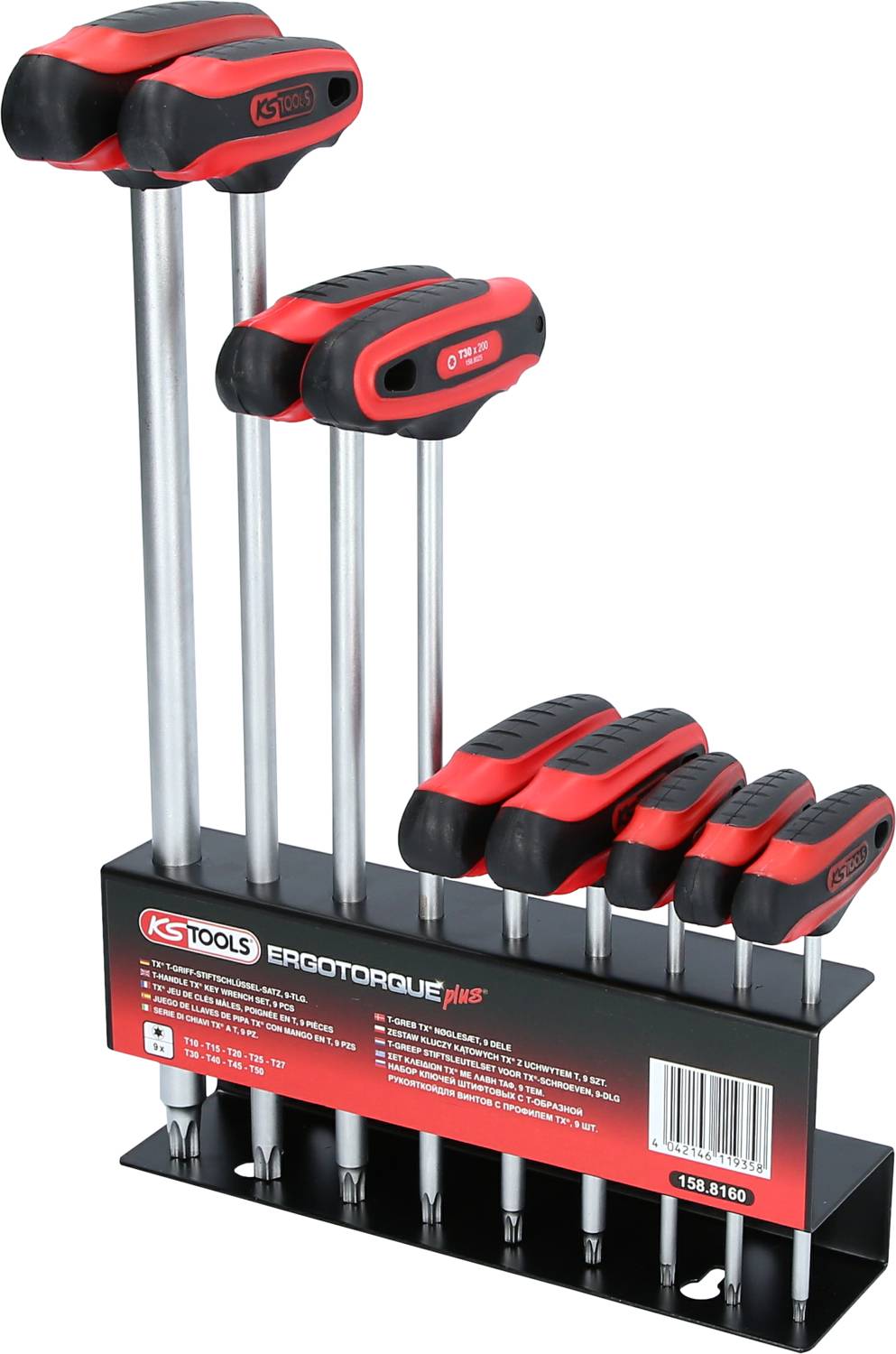 Set odvijača s ergonomskim ručkama u nosaču, naziv proizvoda "ERGOTORQUEplus", marke KS Tools.