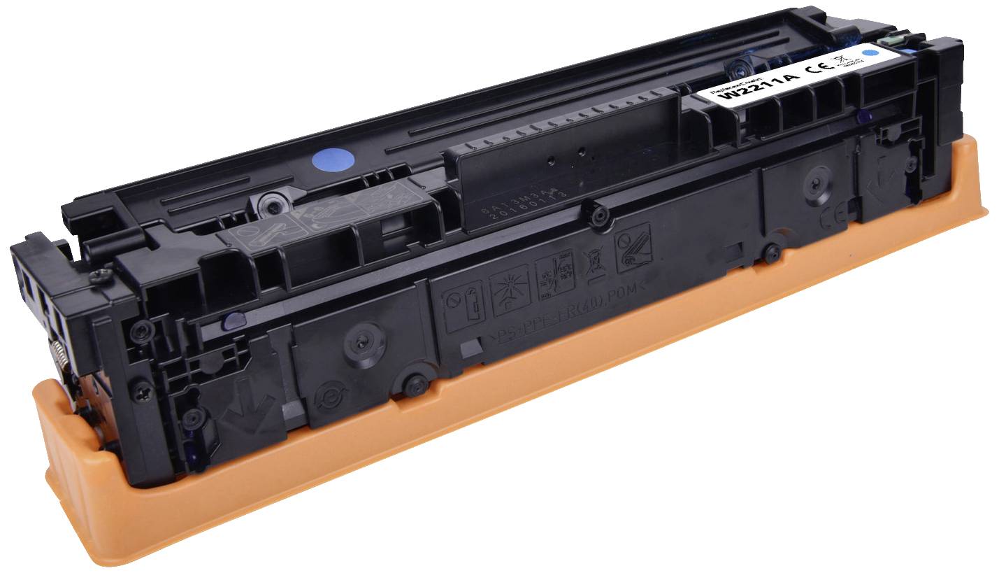 Crna toner kaseta, pogodna za upotrebu u pisaču. Pretežno u crnoj boji s narančastim zaštitnim poklopcem.