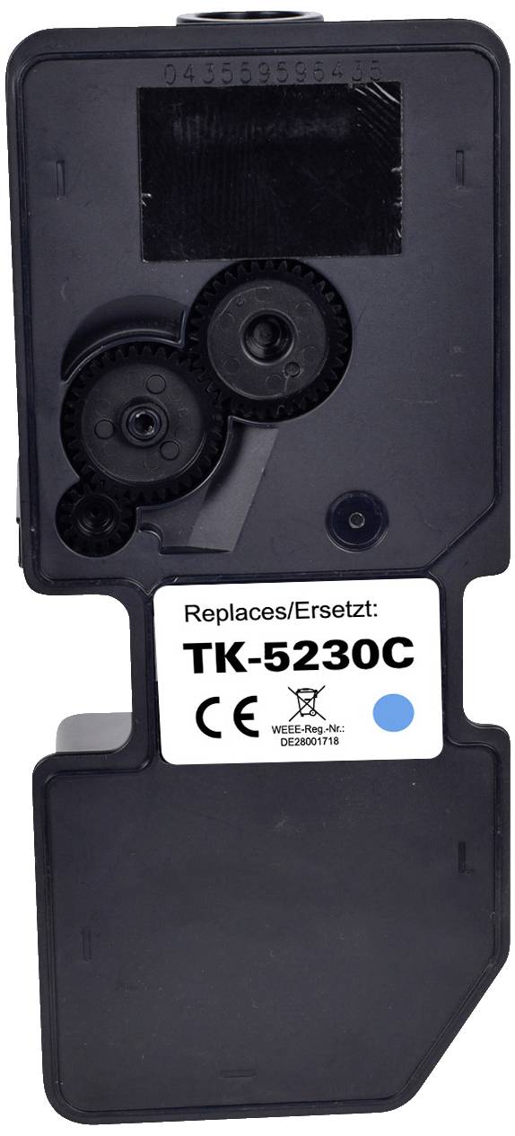 Tintena patrona s natpisom 'Replaces/Zamjenjuje: TK-5230C' i 'CE'. Crni plastični pokrov s vidljivim zupčanicima.