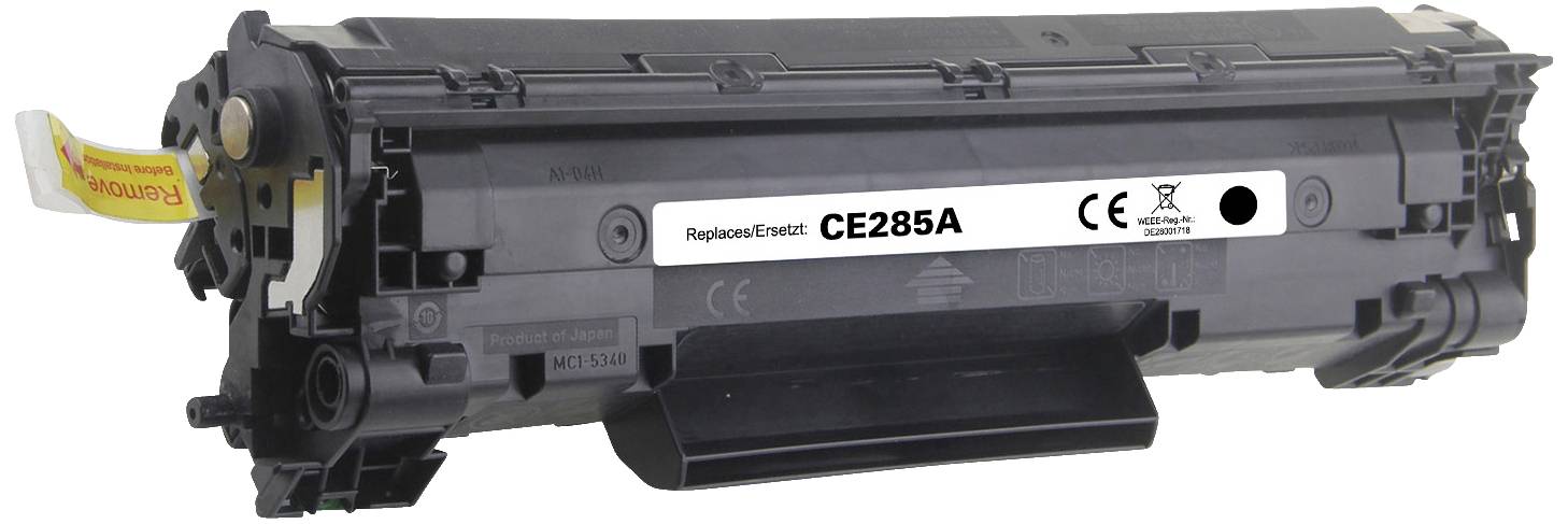 Crna toner kaseta za printer s natpisom 'CE285A', kompatibilna s modelom printera HP. Ima CE i simbole za recikliranje.