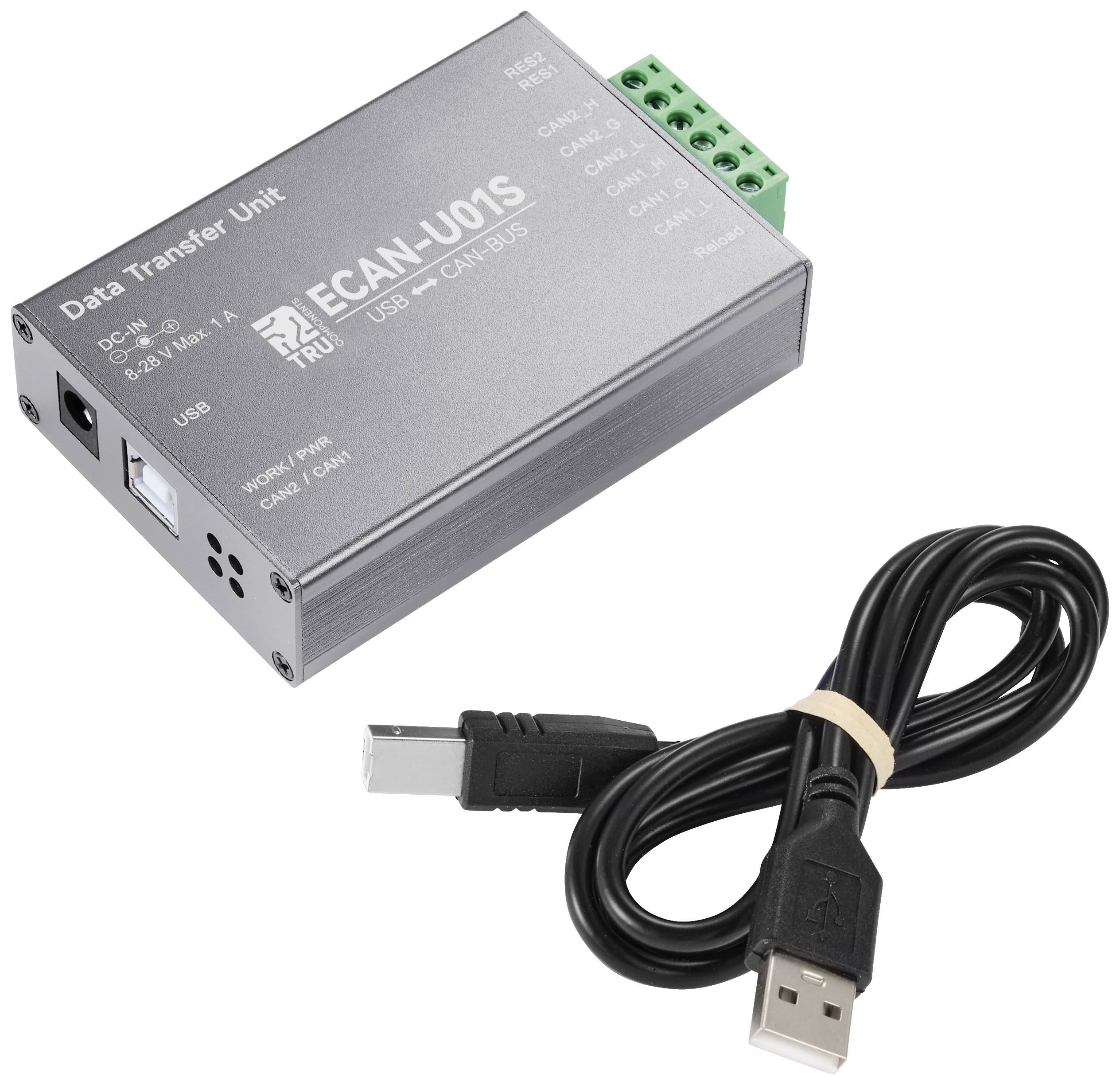 ECAN-U01S jedinica za prijenos podataka s USB priključkom i kabelom; služi za povezivanje i komunikaciju s CAN-Bus sustavima.