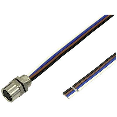 Priključni kabel s više obojenih žica i okruglim metalnim utikačem. Boje: bijela, smeđa, plava, crna.