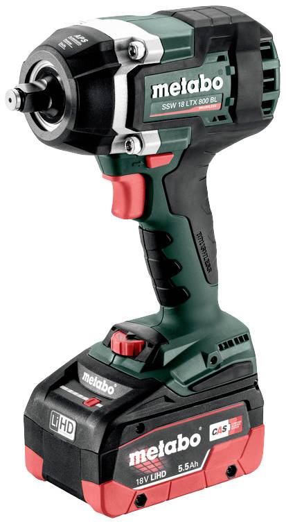 Metabo SSW 18 LTX 800 BL 602403660 Slagskruvdragare batteri 800&nbsp;Nm&nbsp; 18 V Antal batterier som ing&aring;r 2 5.5 Ah LiHD inkl. 2x batterier, borstfri, inkl. v&auml;ska