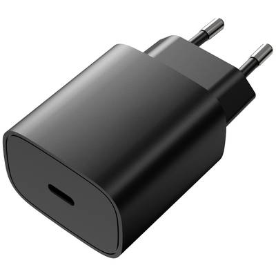 Crni USB punjač s dva utikača, pogodan za europske utičnice.