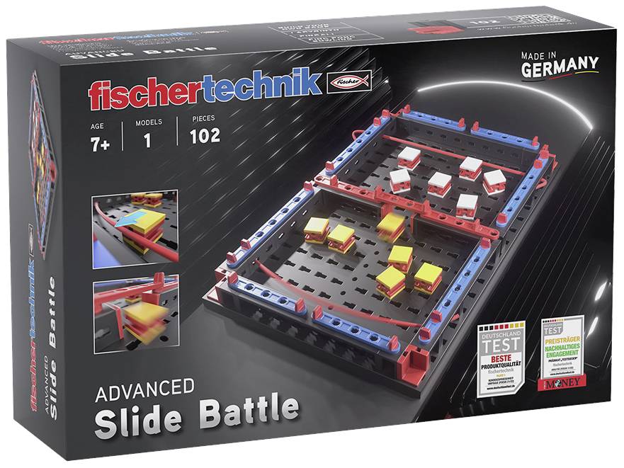 Kutija za igračke fischertechnik sa setom 'Advanced Slide Battle', pogodan za djecu od 7 godina, sadrži 102 dijela.