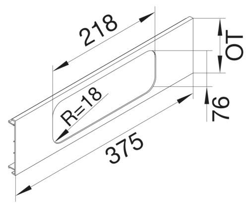 Tehnički nacrt pravokutnog metalnog komada dimenzija 218 mm x 375 mm, s rupom polumjera R=18 i debljinom materijala 7 mm.