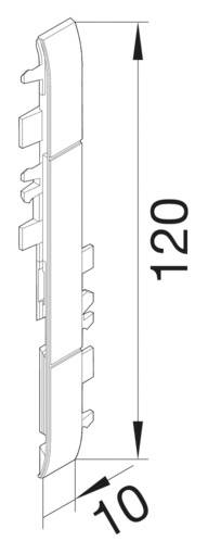Tehnički nacrt uske građevne komponente, prikazan sa strane, s dimenzijama od 120 mm duljine i 10 mm širine.
