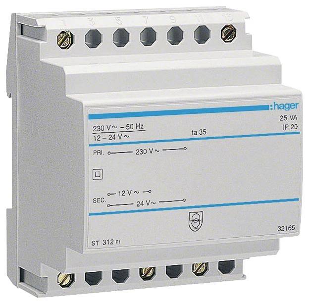 Hager ST312 Veiligheidstransformator 12 V, 24 V 3 A