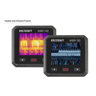 Dva digitalna zaslona Voltcraft WBP-110 prikazuju toplinski prikaz lijevo i infracrveni pogled na električne kablove desno.