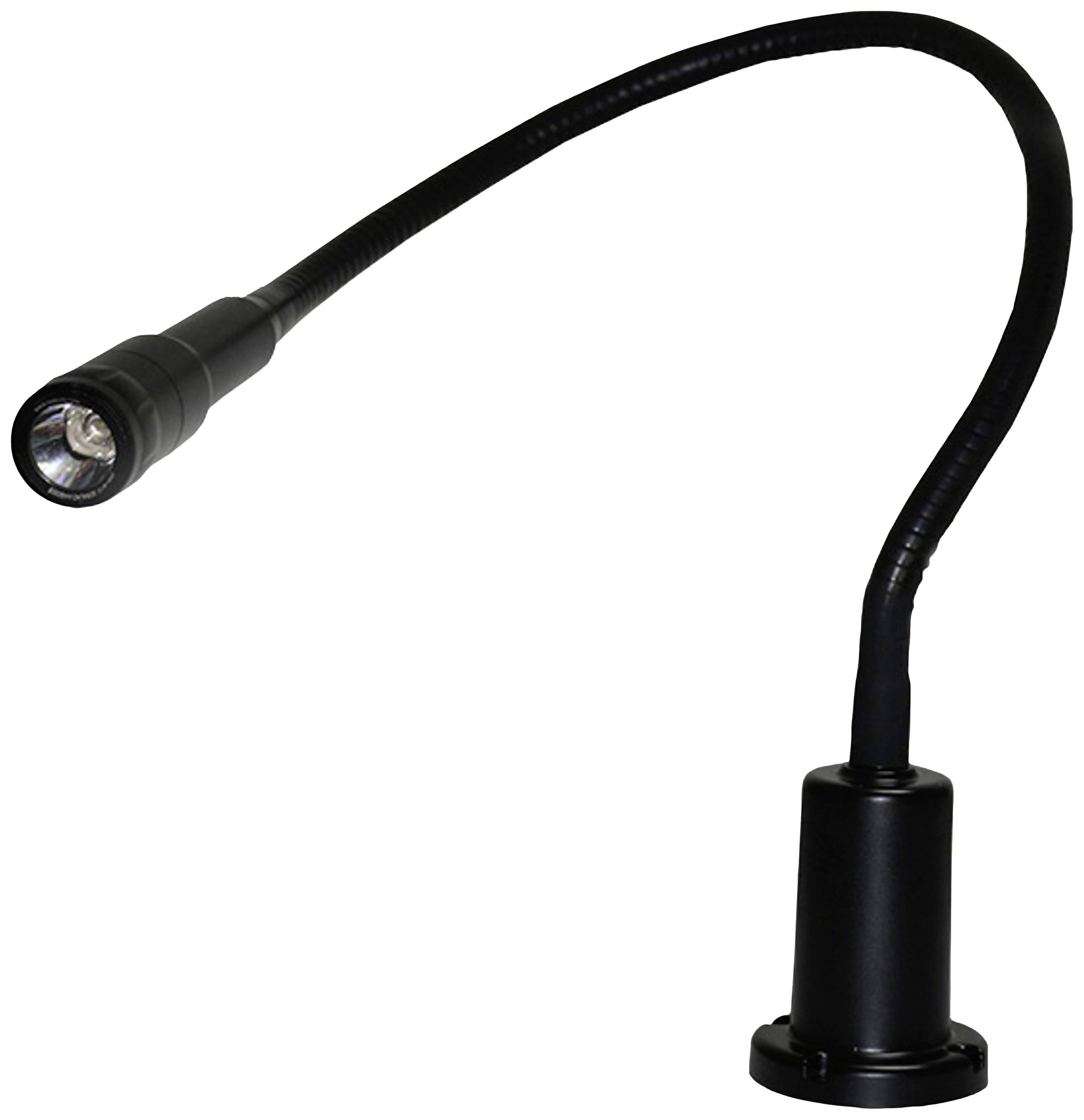 Fleksibilna, crna čitača lampa s dugim, savitljivim vratom i malim sjenilom. Idealna za usmjereno osvjetljenje.