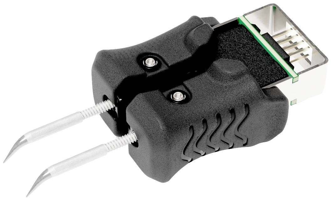 Rezervni dio za elektroničke uređaje s dvije metalne šiljke i ergonomskom crnom ručkom za precizno rukovanje.