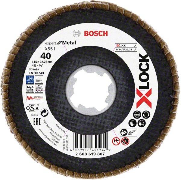 Bosch Accessories 2608619807 X551 Lamellenschijf Diameter 115 mm Boordiameter 22.23 mm Korrelgrootte (num) 40 1 stuk(s)