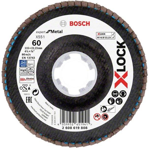 Bosch Accessories 2608619808 X551 Lamellenschijf Diameter 115 mm Boordiameter 22.23 mm Korrelgrootte (num) 60 1 stuk(s)