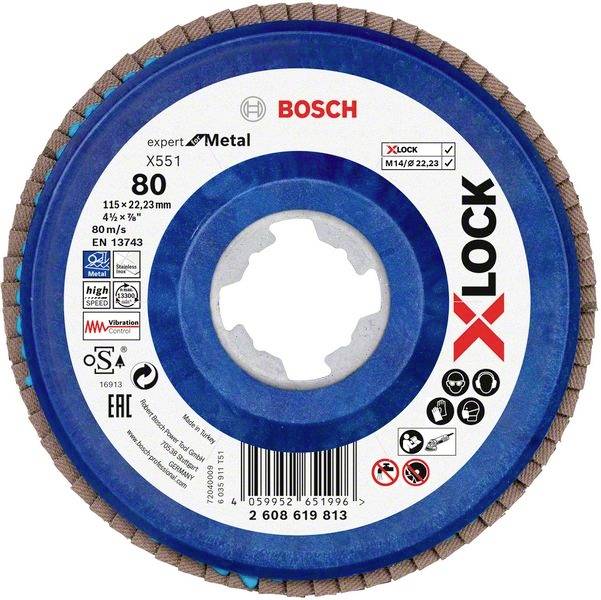 Bosch Accessories 2608619813 X551 Lamellenschijf Diameter 115 mm Boordiameter 22.23 mm Korrelgrootte (num) 80 1 stuk(s)