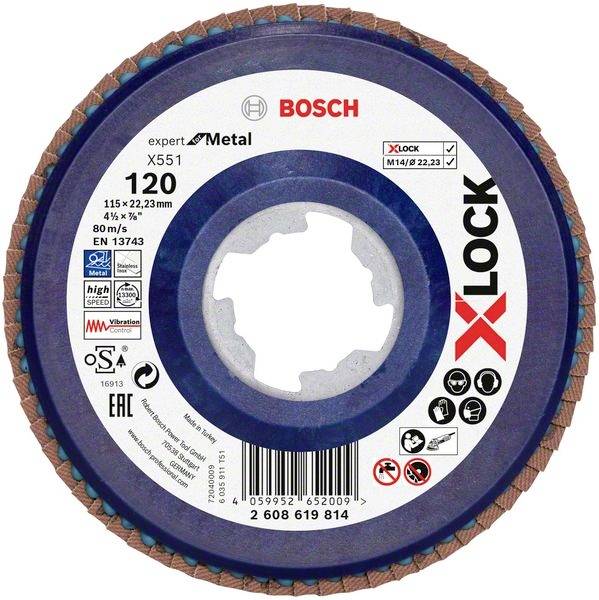 Bosch Accessories 2608619814 X551 Lamellenschijf Diameter 115 mm Boordiameter 22.23 mm Korrelgrootte (num) 120 1 stuk(s)
