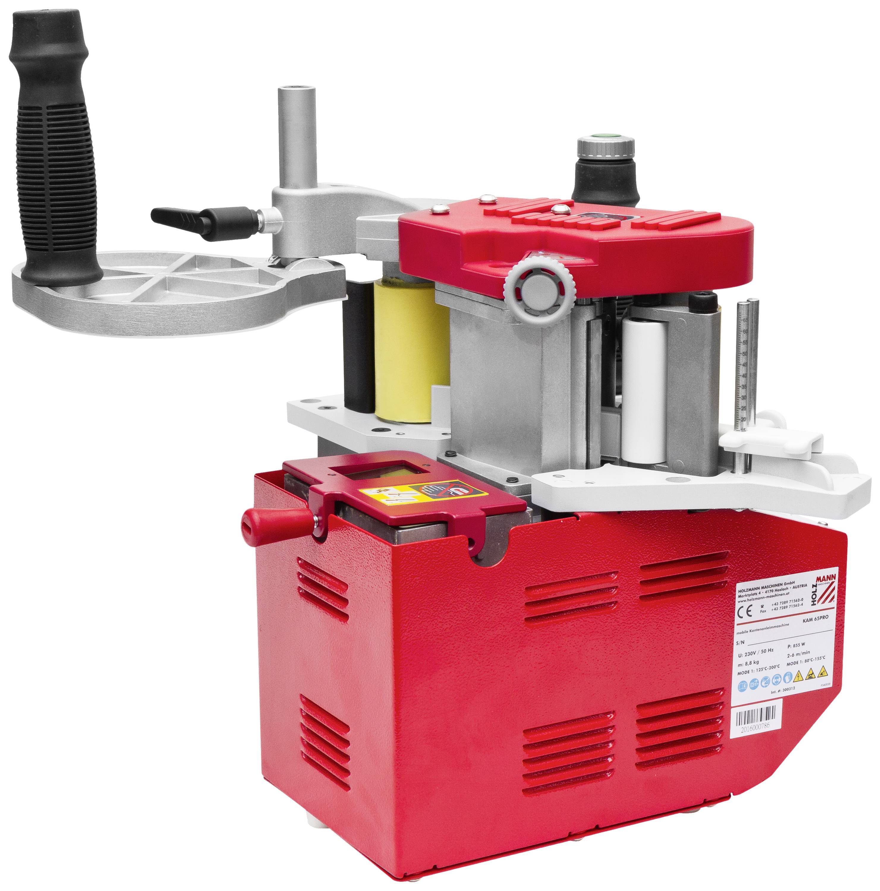 Strojevi za obradu drva s crvenim kućištem i ručkom. Razvijeni za precizne rezove u različitim materijalima.