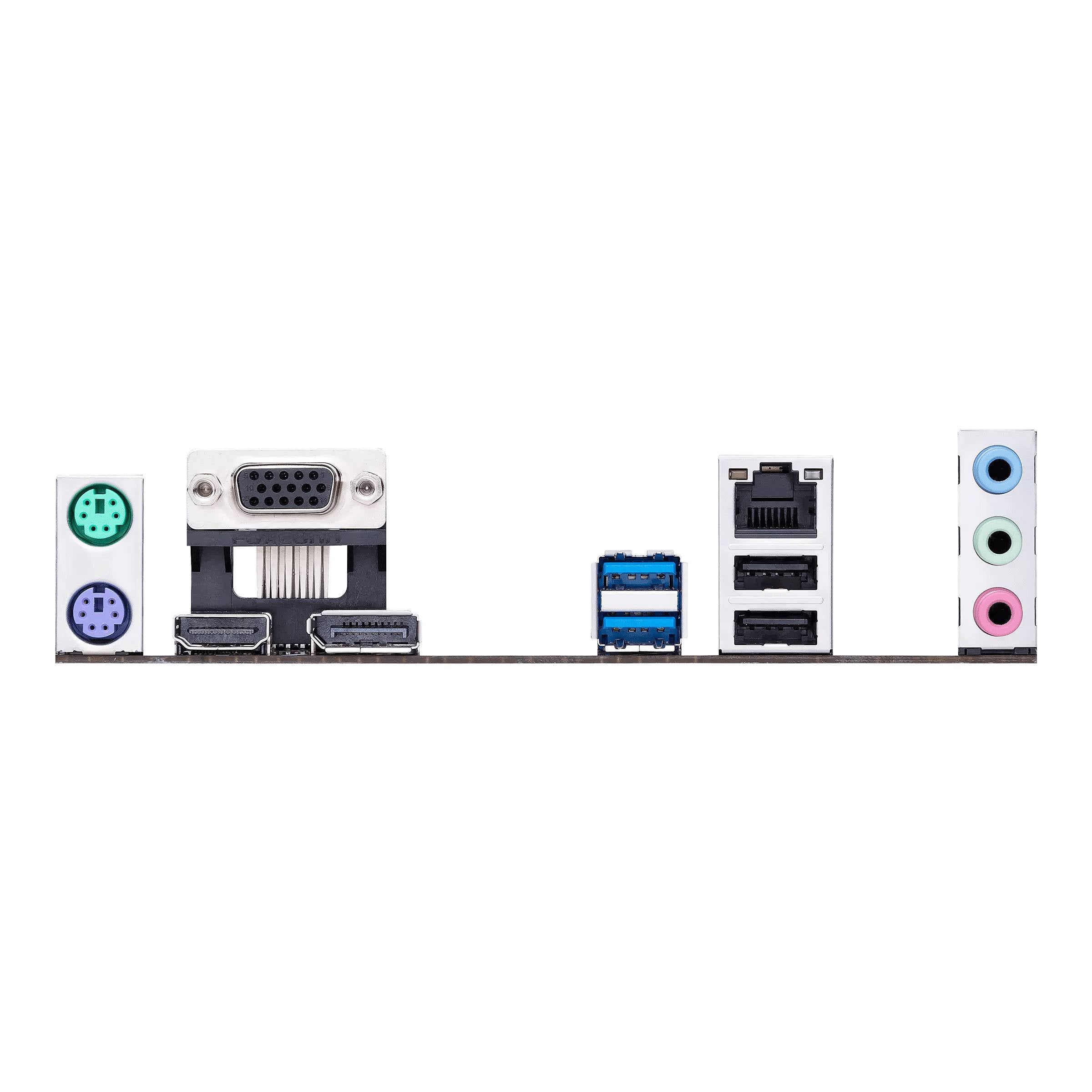 Priključci na matičnoj ploči računala: dva PS/2 porta, jedan VGA priključak, dva HDMI porta, USB priključci, Ethernet i audio priključci.