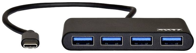 USB-C hub s četiri plava USB priključka za proširenje konektivnosti uređaja.