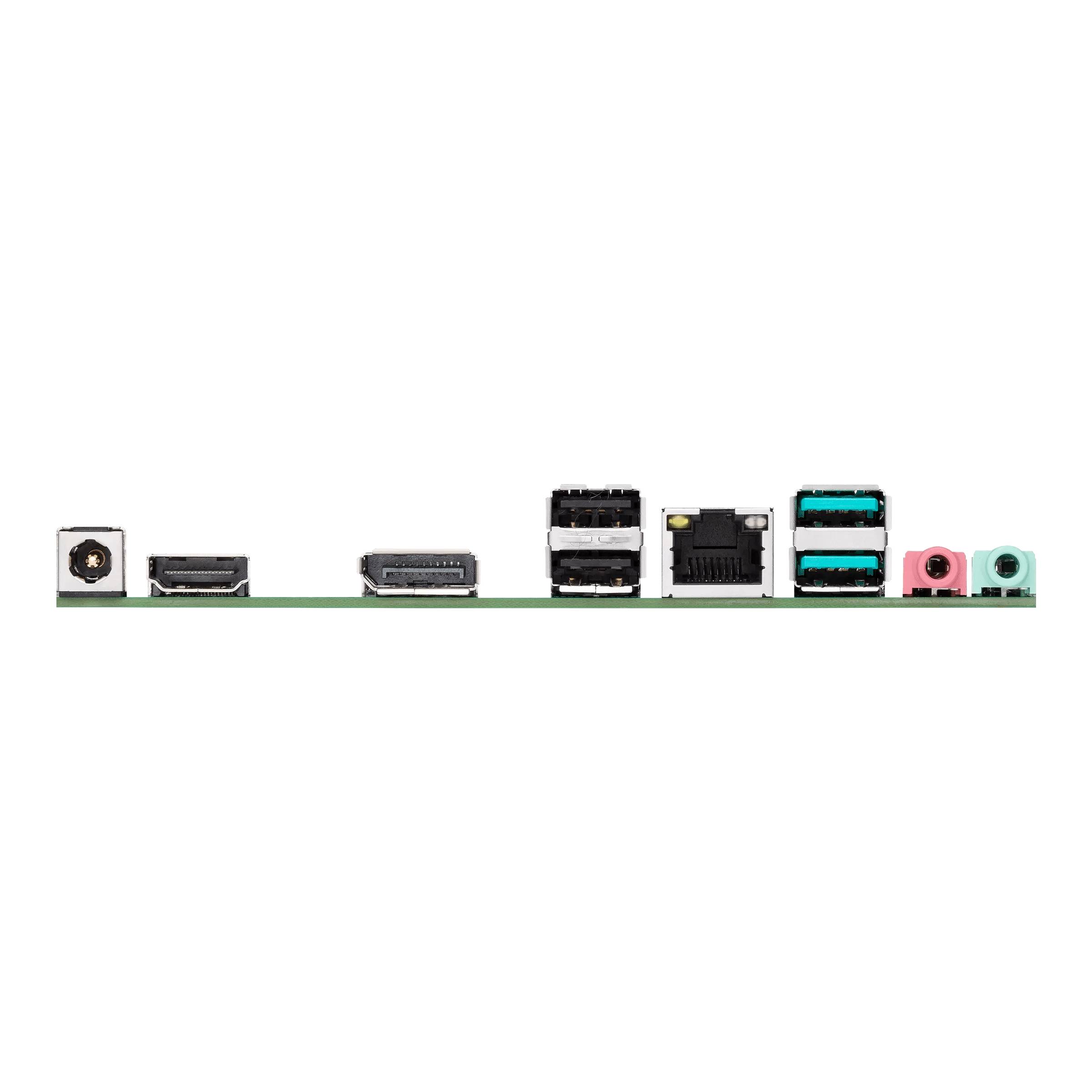 Stražnja strana računalnog matičnog upravljačkog sklopa s priključcima: struja, HDMI, DisplayPort, USB, Ethernet, Audio.