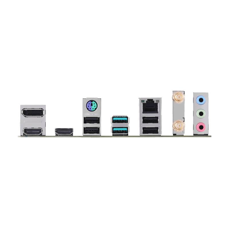 Pogled straga na računalnoj matičnoj ploči s različitim priključcima: HDMI, USB, Ethernet, Audio, PS/2, DVI.
