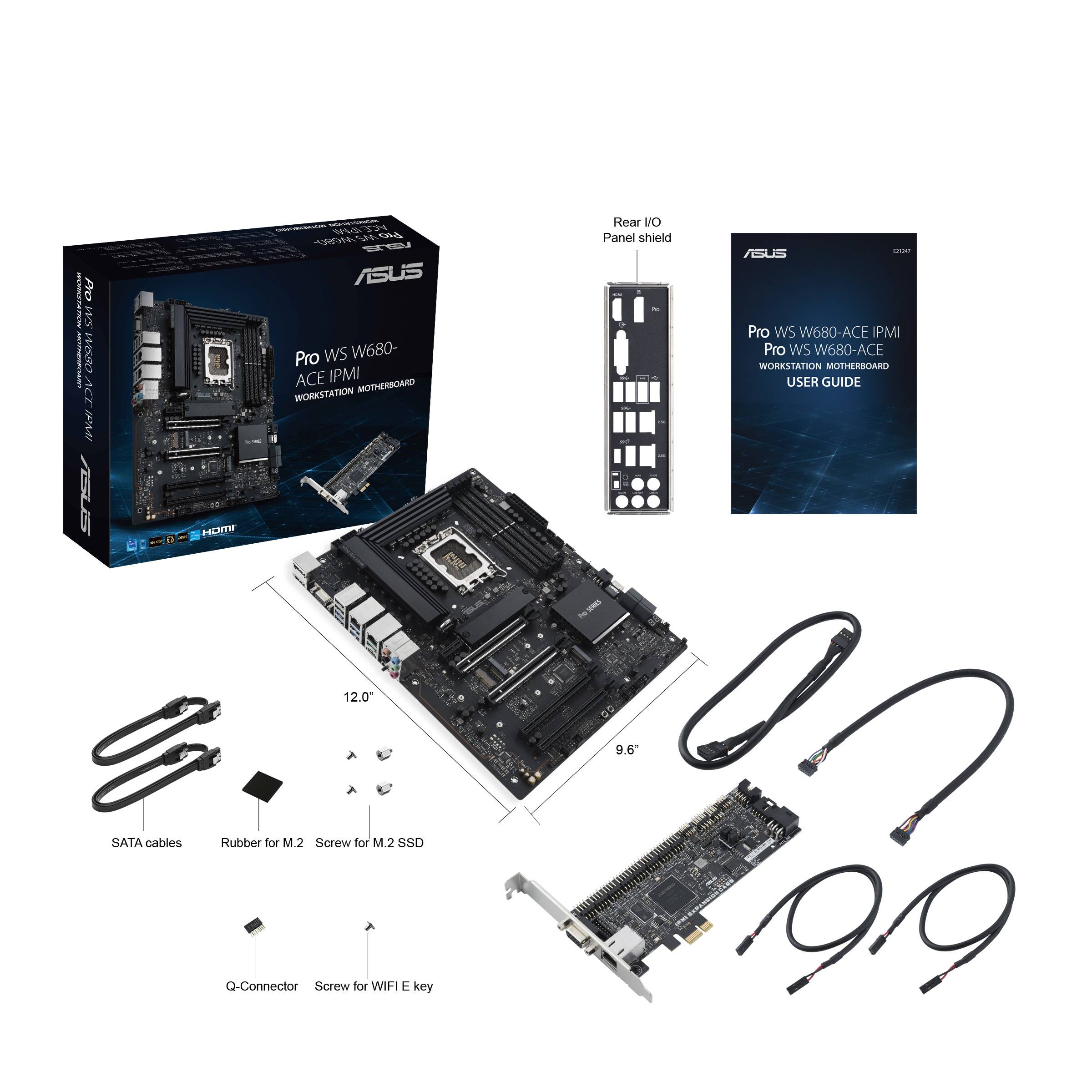 'ASUS Pro WS W680-ACE IPMI' matična ploča, pakiranja, pribor: SATA kablovi, M.2 vijak, WiFi vijak, poklopac, korisnički priručnik.