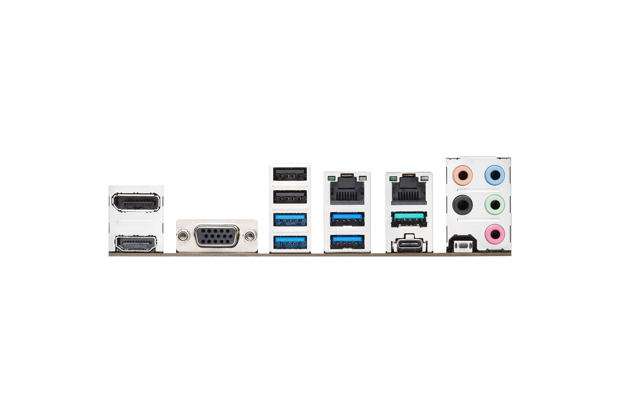 Stražnja strana matične ploče s različitim priključcima: USB, Ethernet, VGA, HDMI i Audio. Prikazuje raznolikost priključaka.
