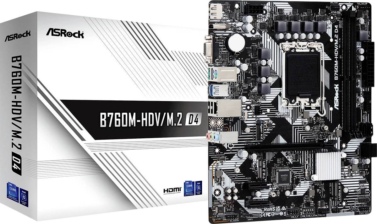 ASRock B760M-HDV/M.2 D4 matična ploča Baza Intel® 1700 Faktor oblika (detalji) Micro-ATX Set čipova matične ploče Intel®-0
