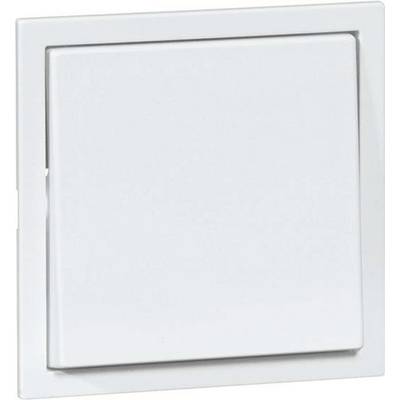 Bijeli električni prekidač kvadratnog oblika na bijelom zidu.